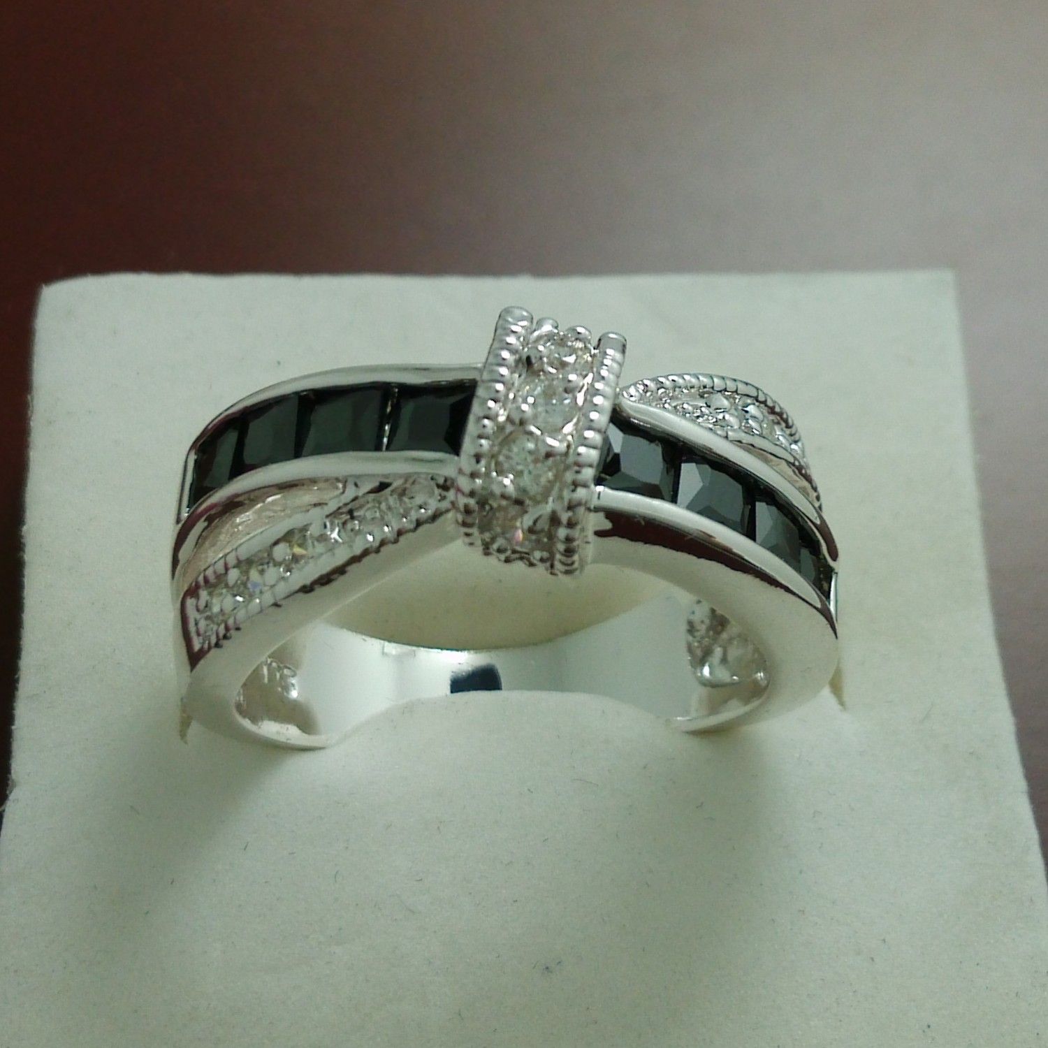 NEW 100% Brand free shipping Fine Jewelry 925 sterling silver black sapphire Gem Women wedding Belt buckle Ring size6/7/8/9