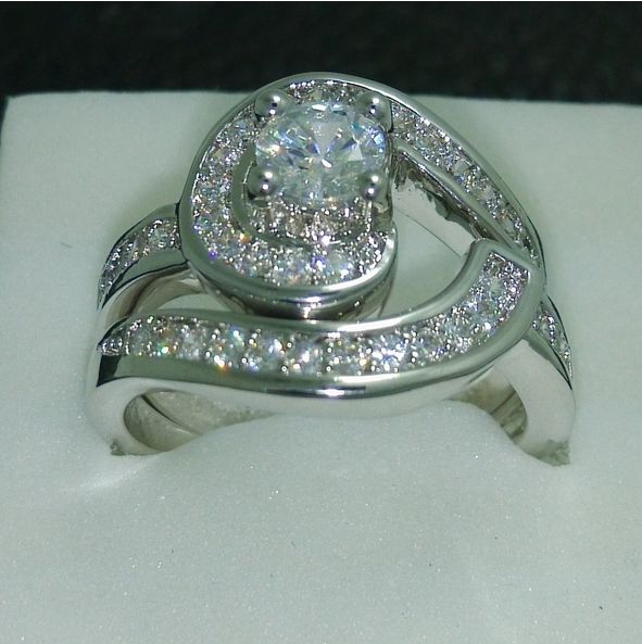 Free shipping Size 6/7/8/9/10 Brand design Fashion jewelry white Topaz 10kt white gold filled Gem Wedding Ring set gift