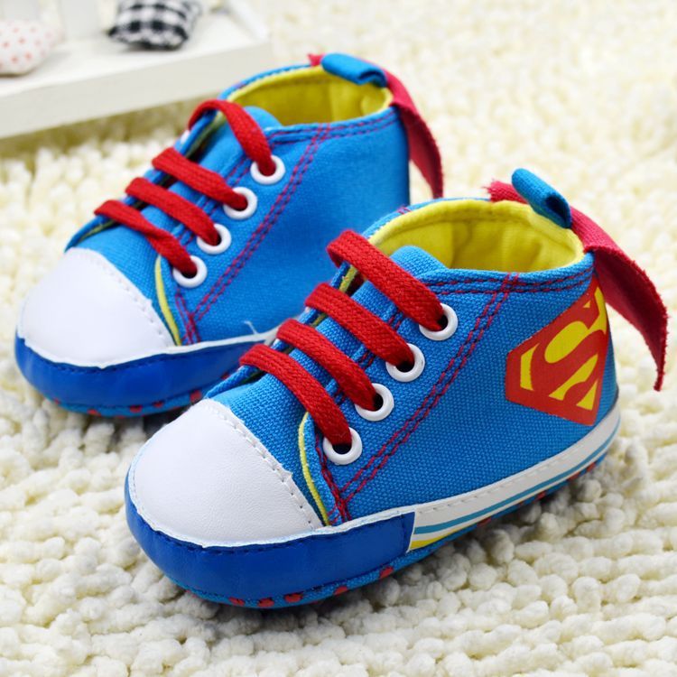 2018 2015 New Baby Boys High Top Shoes Blue Superman Modelling Toddler Shoes Soft Sole Baby