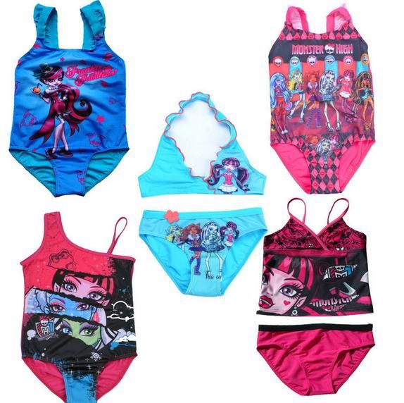 2017 2014 Monster High Girls One Piece Swimwear Zombie Girl Cartoon Swimsuit Bathers Children