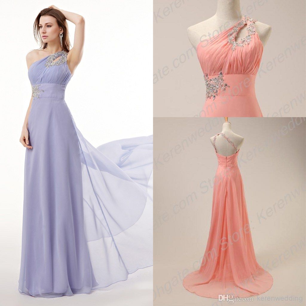 Crystals Beaded Prom Dresses Under 100 One Shoulder Sweep Train Long ...