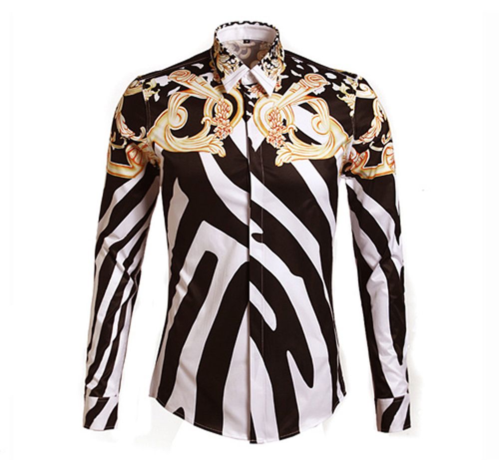 2014 Designer Shirts Men Zebra Print Luxury Casual Slim Fit Stylish Dress Shirts Long-sleeved ...