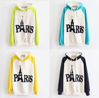 Cheap Loose Cheap Free Shipping New 2014 Women's Fashion Autumn Sweatshirts With Cap Hooded Inside Fleece Eiffel Towel Hoodies P8933