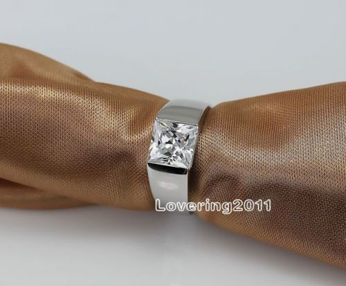 Fashion jewelry high quality Men Princess Cut White Topaz Gemstones 925 Silver filled Engagement Wedding Ring Size 8-12