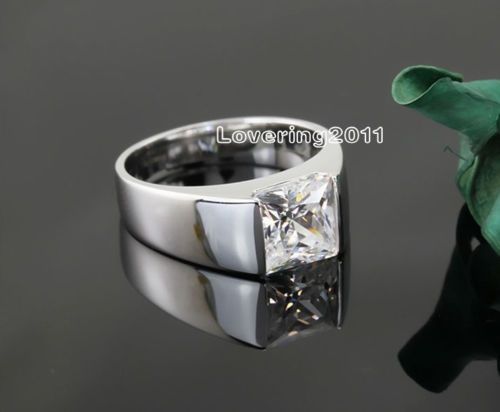 Fashion jewelry high quality Men Princess Cut White Topaz Gemstones 925 Silver filled Engagement Wedding Ring Size 8-12