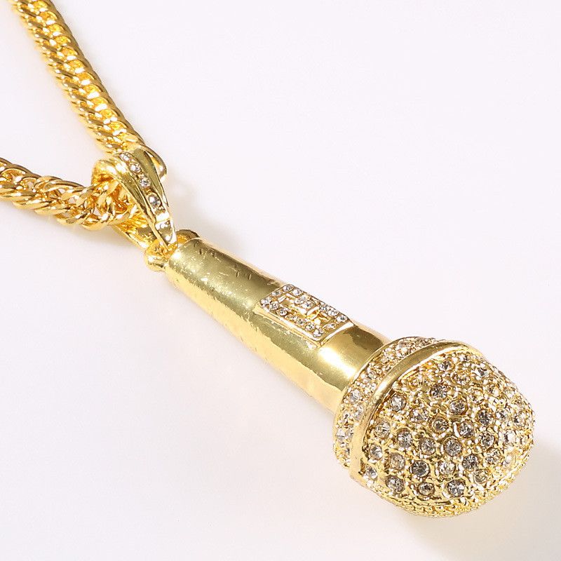 Hip Hop Style Cool Microphone Mic Pendant & Necklace With Chain 18k