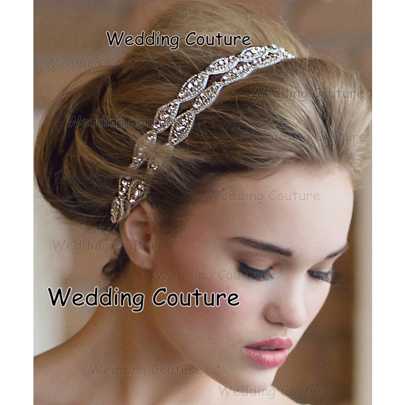 2016 Rhinestone Bridal Headbands Two Row Crystal Ribbon Tie Backs Prom