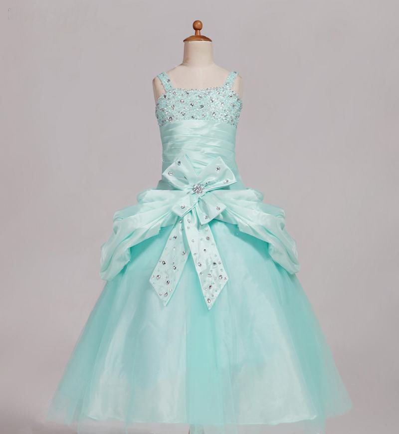 Lovely Green Blue Red Pink Straps Flower Girl Dress Girl's Pageant Dresses Birthday Dresses Girl's Skirt Custom SZ 2 4 6 8 10 12 T424019