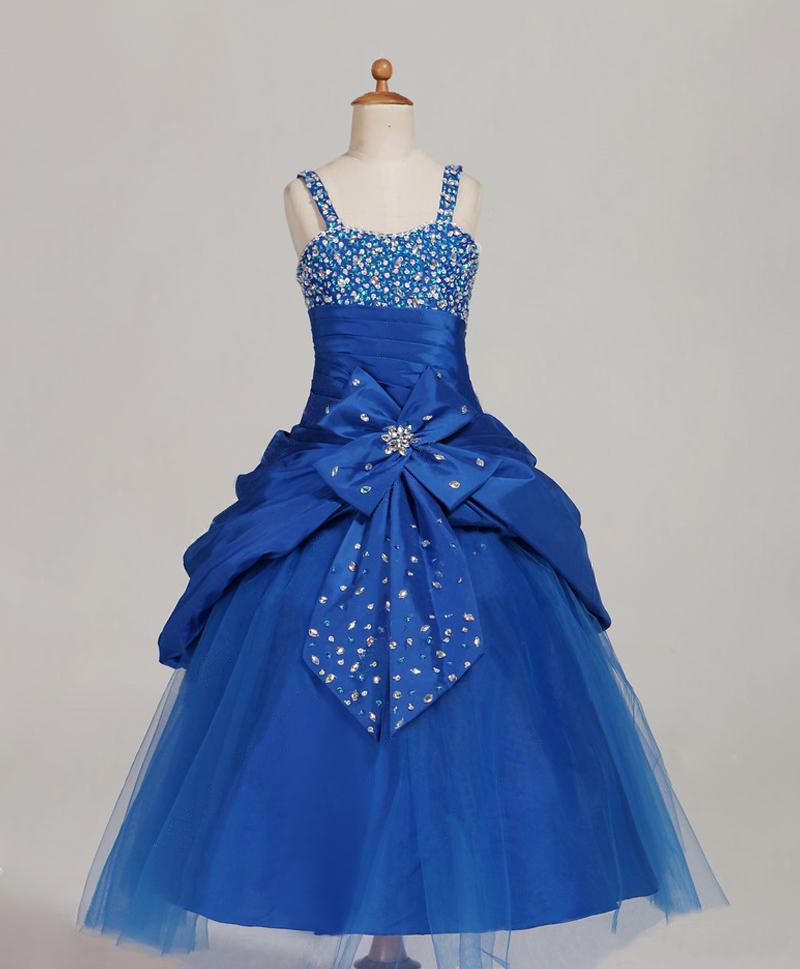Lovely Green Blue Red Pink Straps Flower Girl Dress Girl's Pageant Dresses Birthday Dresses Girl's Skirt Custom SZ 2 4 6 8 10 12 T424019