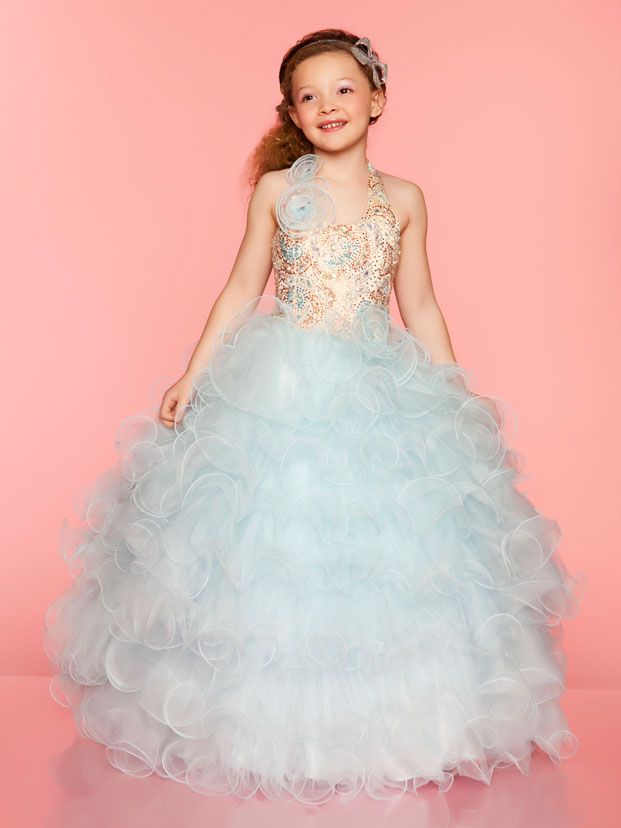 Sweet White Blue Purple Tulle Halter Beaded Sugar Girls Pageant Dress Flower Girl Dresses Princess Dressy Skirt Custom Size 2-12 HF621052