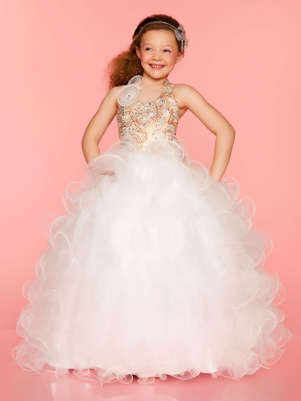 Sweet White Blue Purple Tulle Halter Beaded Sugar Girls Pageant Dress Flower Girl Dresses Princess Dressy Skirt Custom Size 2-12 HF621052