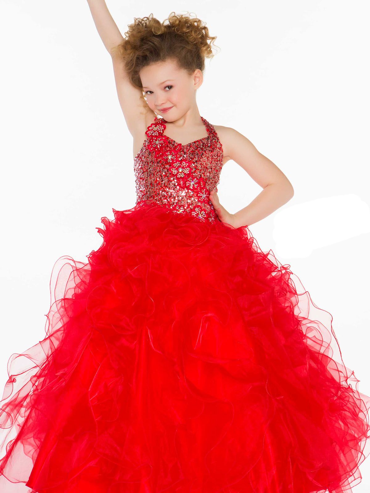 Sweet White Red Organza Halter Beaded Sugar Girls Pageant Dress Flower Girl Dresses Princess Dressy Skirt Custom Size 2-12 HF621071