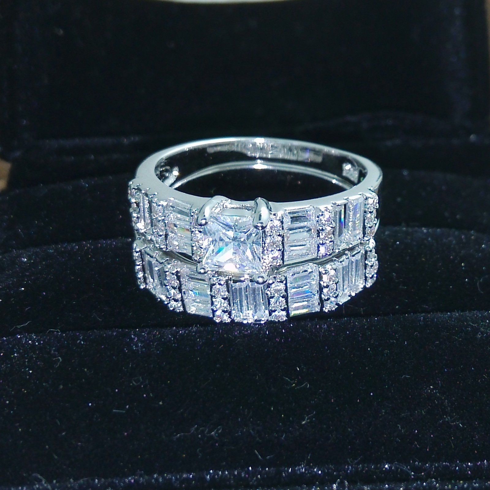 Victoria Wieck Brand Desgin Fashion Jewelry 10KT White Gold Filled Princess Topaz CZ Diamond Gemstone Women Wedding Bridal Couple Ring Set