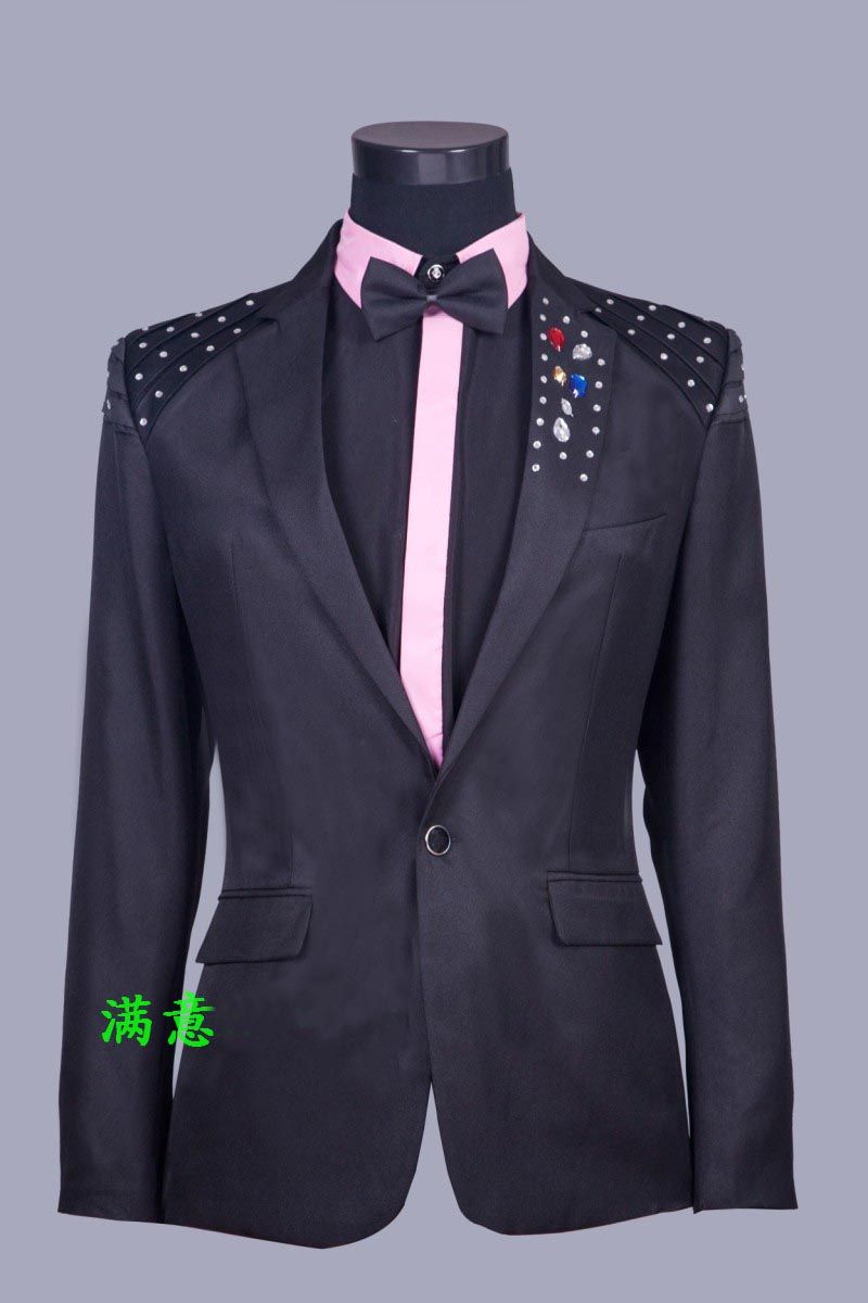 2017 Mens Black Rhinestone Collar Decoration Tuxedos Wedding Suit Groom