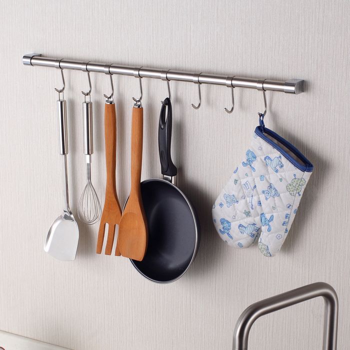 2016 Ikea Style 55cm Hanging Rod With 8 Hooks Kitchen Storage Rack High Quality From