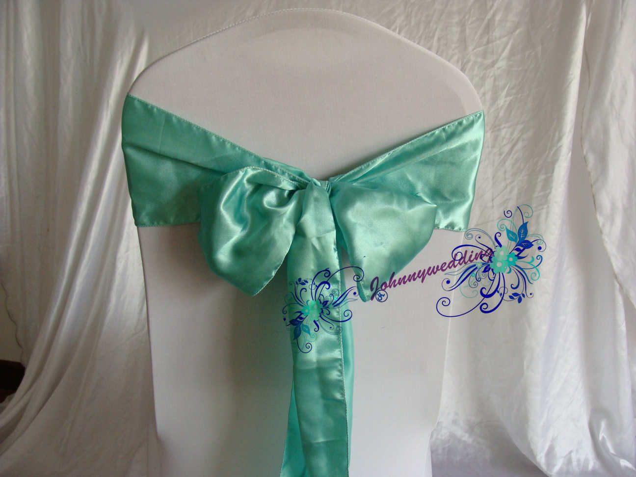 100 Tiffany Blue Satin Chair Ribbon Wedding Chair Cover Sash Chair Band