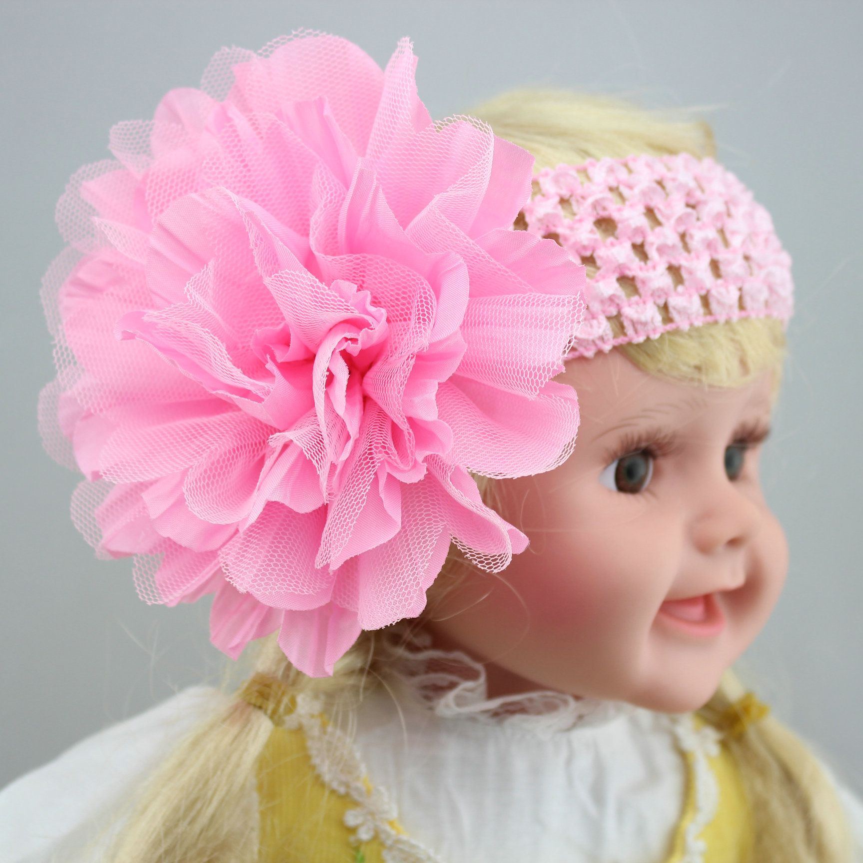 Baby Knitted Headband Large Mesh Folds Fabric Flower Baby Headband Hand