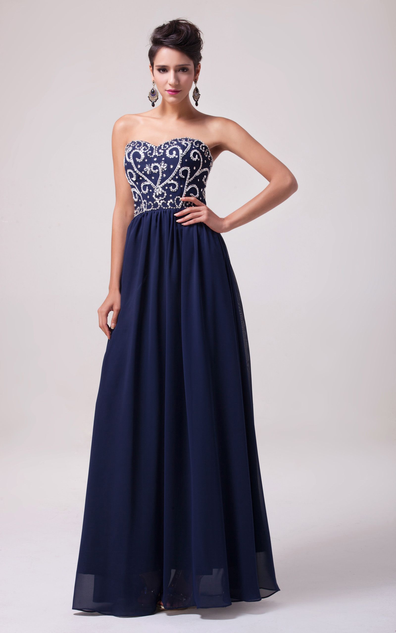Grace Karin 2014 Long Beaded Chiffon Strapless Cocktail Formal Party Prom Ball Gown Evening