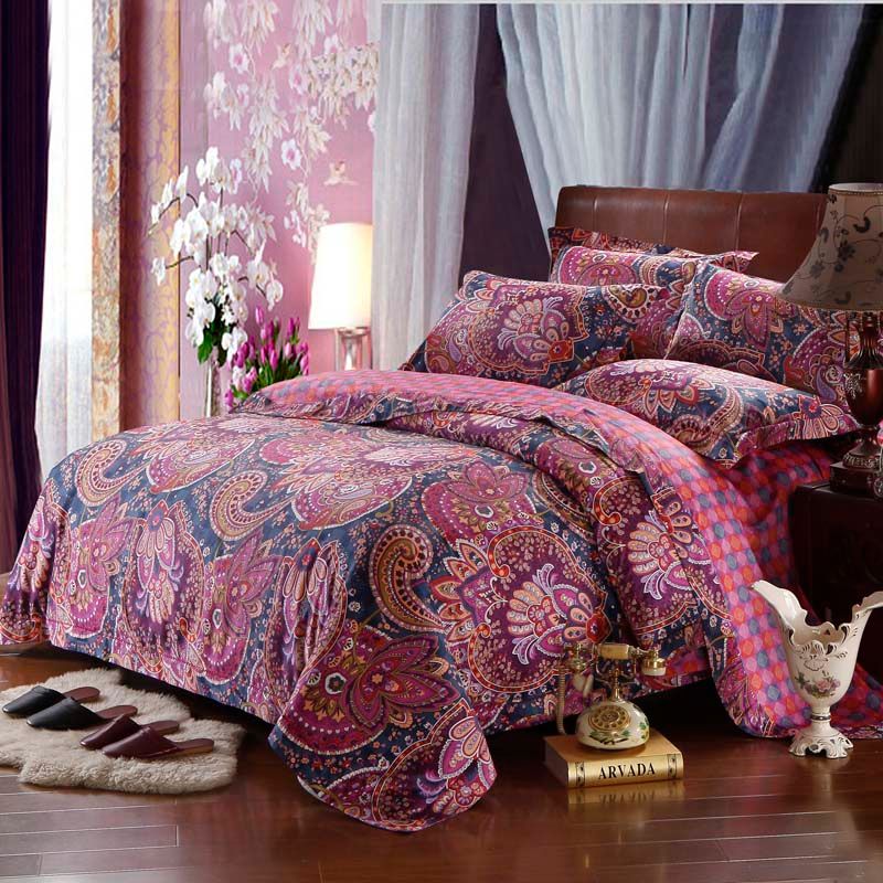 Bed Comforter Sets On Sale Luxury Boho Printed Cotton Bedding Sets 4 ...