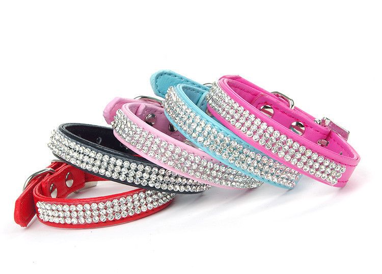 2017 3sizes New Full Rhinestone Dog Collars Leather Diamante Cat Collar Bling For Small Dogs Hot ...