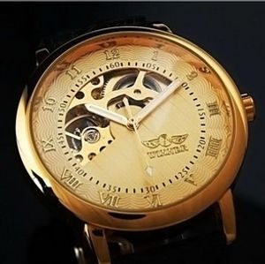 Победитель бренда Men Gold Mechanical Hand Wind Watch Стильные кожа