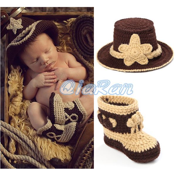2017 Crochet Pattern Baby Cowboy Hat And Boots Set In Brown Newborn Boy ...