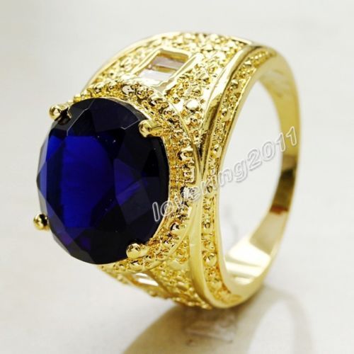 Free shipping Fashion jewelry Size 9/10/11 Men's 18K Yellow Gold Filled Huge 15ct Sapphire Diamonique Men Ring for lover gift