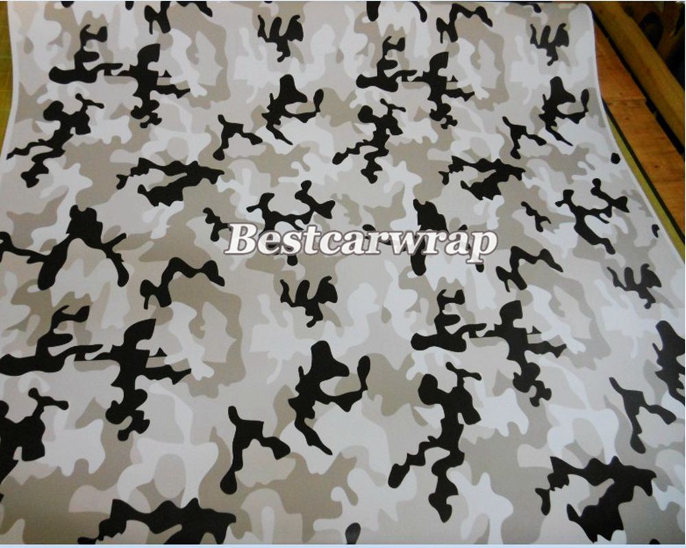 Black white grey Arctic Camouflage Vinyl Wrap Snow Camo Wrap Film For Car wrapping with Air bubble Free size 1.52x30m/Roll 5x98ft