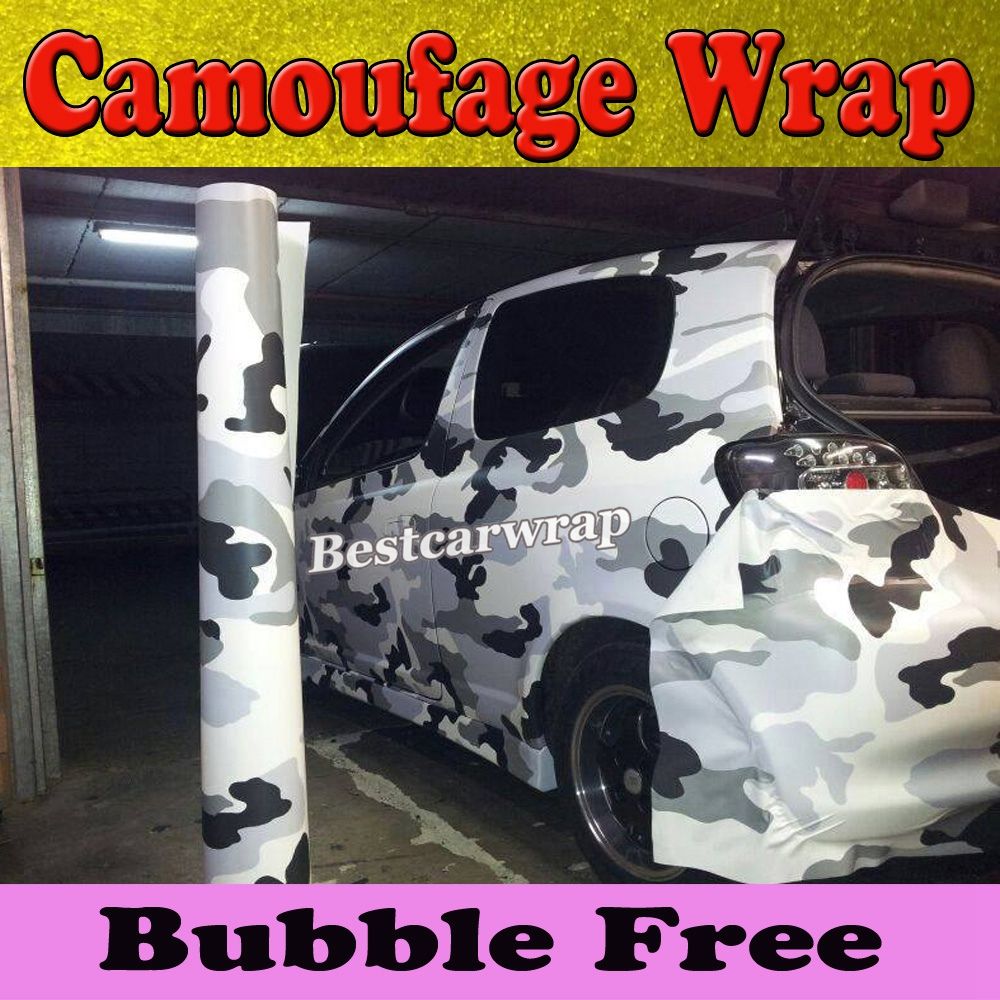 Black white grey Arctic Camouflage Vinyl Wrap Snow Camo Wrap Film For Car wrapping with Air bubble Free size 1.52x30m/Roll 5x98ft