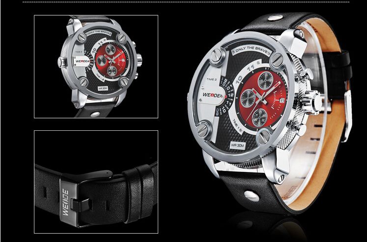 Water-Resistant WEIDE WD05 Sports Timepiece with Sleek Black Leather Band