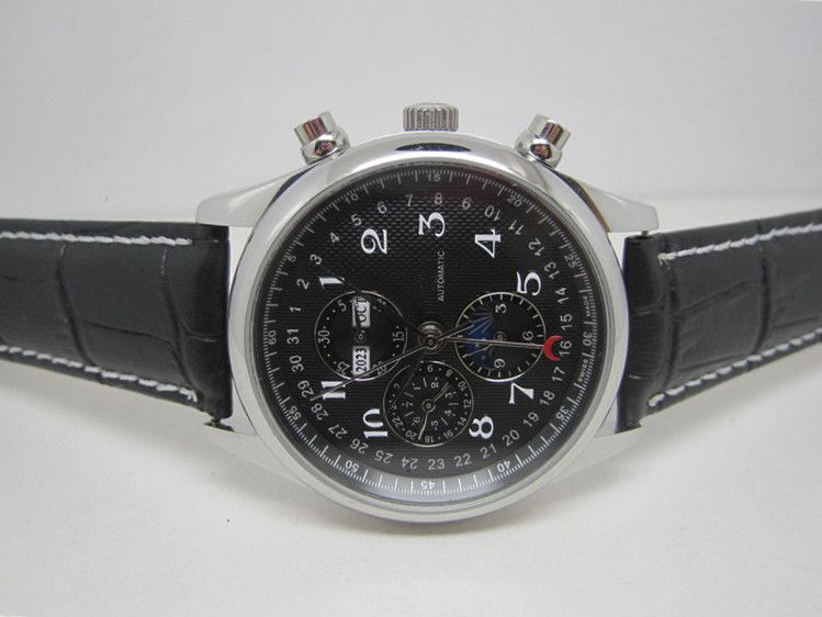Luxury watches for men stainless steel white dial mechanical automatic watch leather strap 09