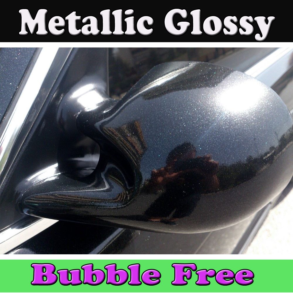Black Shiny Glitter Vinyl Metallic Gloss Car Wrapping Film With Air Bubble Free size 1.52x20m/Roll