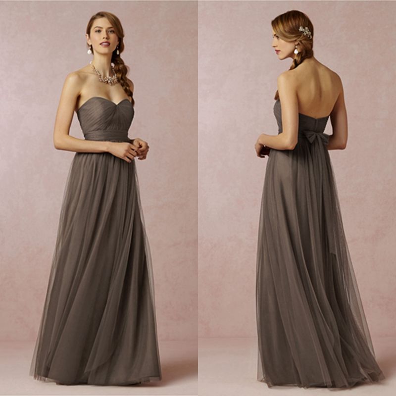 Warm Mocha Floor Length Bridesmaid Dresses Soft Tulle Prom Dresses For