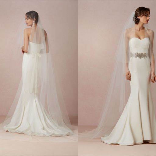 Ivory Cathedral Length Bridal Veils Soft Nylon Tulle Wedding Veil Raw