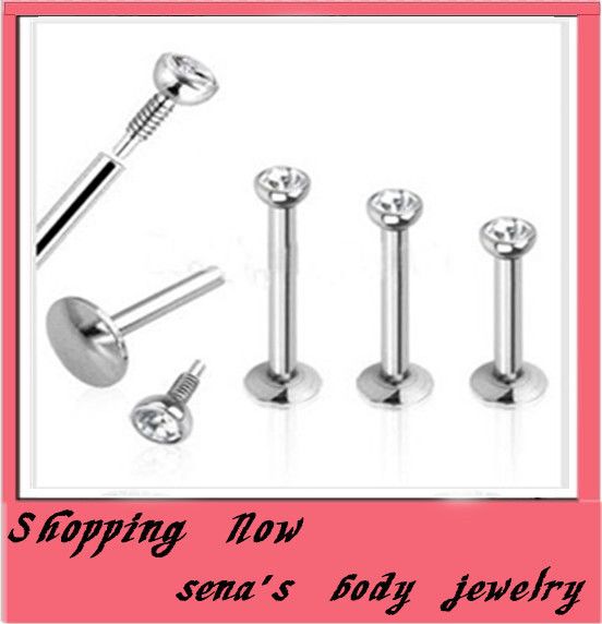 Mix 6810mm wholes 60pcslot Fashion Stainless Steel Internally Threaded Lip Piercing Labret Ring Body Jewelry Tragus Bar