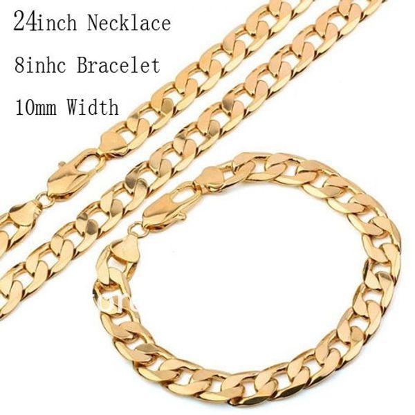 Hot Sale 10MM Width 24 inch 8 inch Chain Necklace Bracelet Sets Men Fashion 18k Gold Plated Jewelry Sets Hight Quality
Hot Sale 10MM Width 24 inch 8 inch Chain Necklace Bracelet Sets Men Fashion 18k Gold Plated Jewelry Sets Hight Quality
