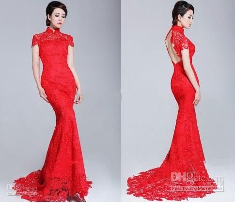 Red lace Mermaid Wedding Dresse backless High Colar Short Sleeves Open Back Lace Sheath Cheongsam Wedding Bride Gowns sheath high quality, White
Red lace Mermaid Wedding Dresse backless High Colar Short Sleeves Open Back Lace Sheath Cheongsam Wedding Bride Gowns sheath high quality, White