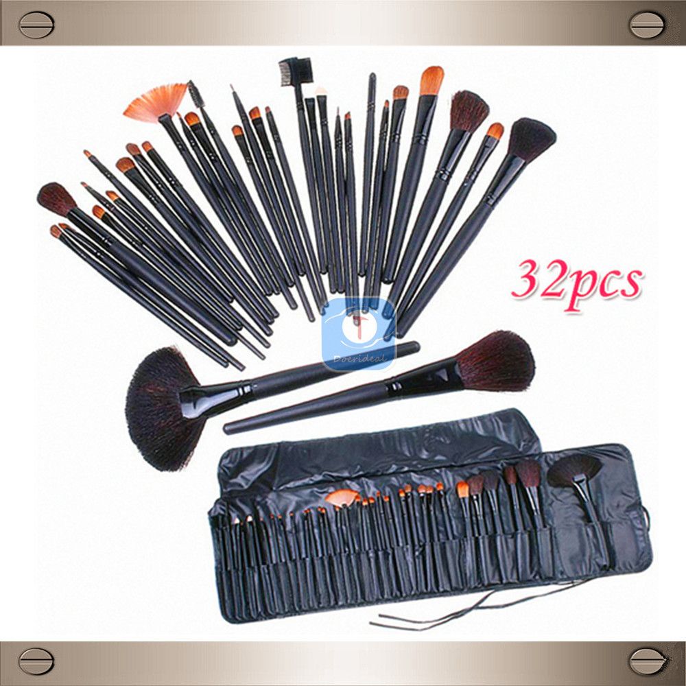 Купить кисти для макияжа big discount. 32pcs 32 pcs cosmetic facial make up brush kit wool makeup brushes tools set black leathe.