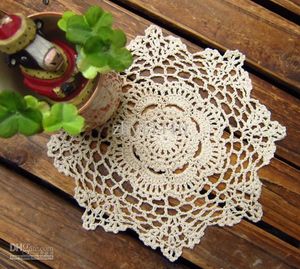 24 pçs / lote Frete Grátis 100% algodão redondo artesanal crochet tapete, bege ou cor branca crochet doiles 20cm dia 8 polegadas