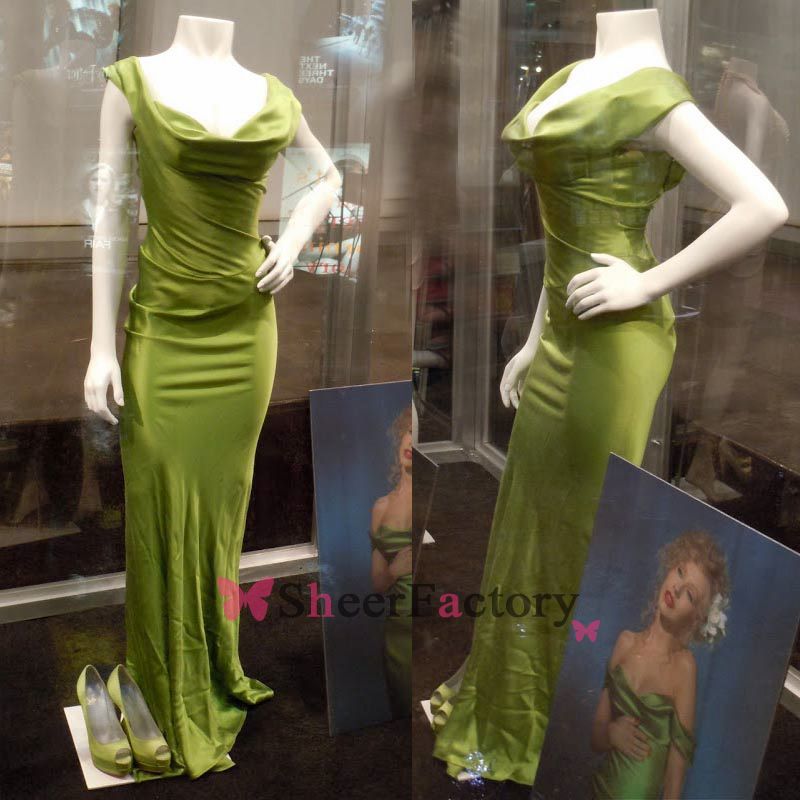 Christina Aguilera Green Dress Burlesque Replica Off The Shoulder Silk Satin Celebrity Dress