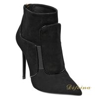 For Woman Black Ankle Boots Stitching Metal Decoration Cowboy Boots