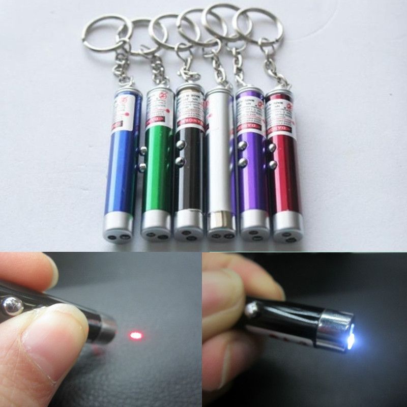 Mini 2in1 Led Flashlight Key Chain Flashlights Lamp Red Laser Pointer