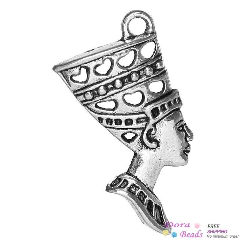 Charms Charm Pendentifs Néfertiti Egyptiens Queen Antique Silver 3.9cm x 2.7cm (1 4/8 