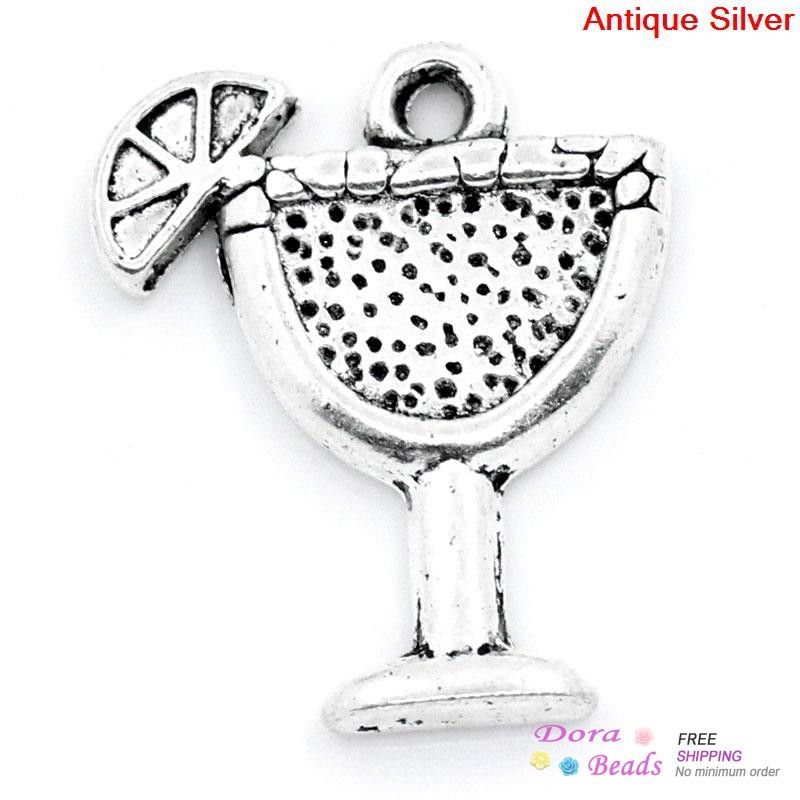 Charms Charm Pendentifs Margarita Boisson, Cocktail, Boisson tropicale Antique Silver 17x14mm, 100pcs (B24771) Bijoux Faire bricolage