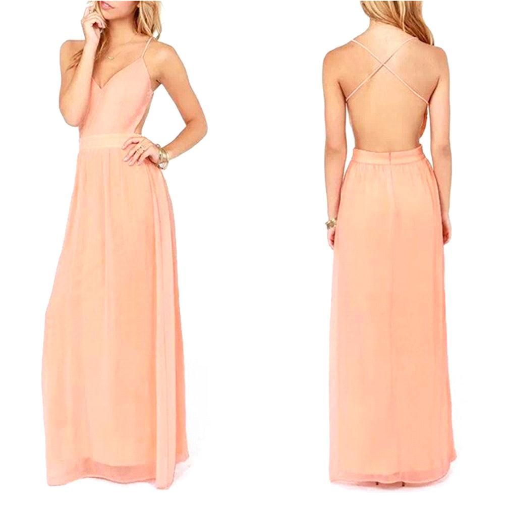 Online Cheap S5q Backless Spaghetti Strap Long Dress Women Summer Dress
