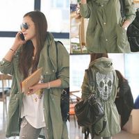 Cheap Free Shipping Womens Skull Hooded Cargo Coat Trench Casual Coat Army green 70