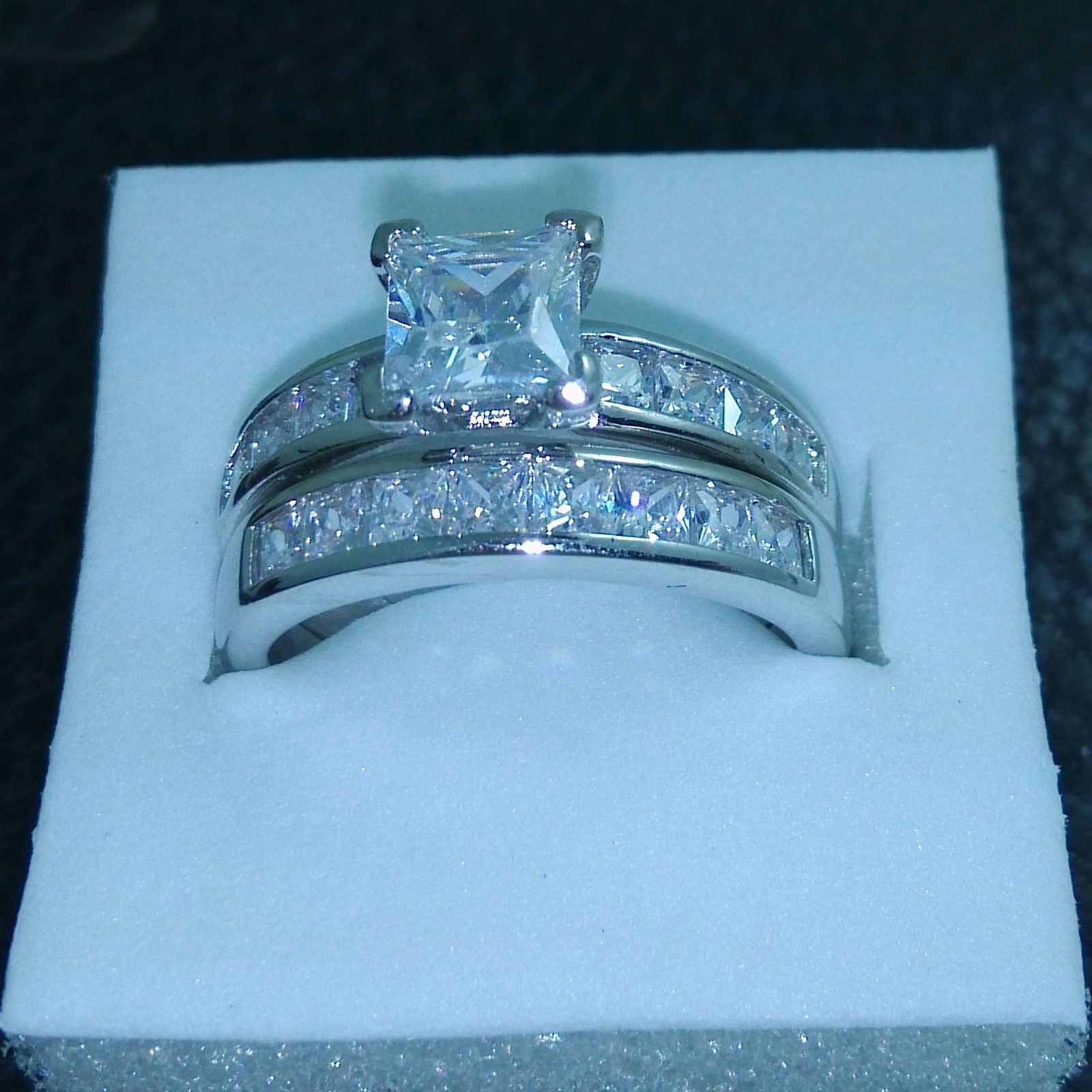 2017 New Arrival Brand Desgin Luxury Jewelry 10kt White Gold Filled Princess Cut Topaz CZ Diamond Gemstones Wedding Women Couple Ring Set