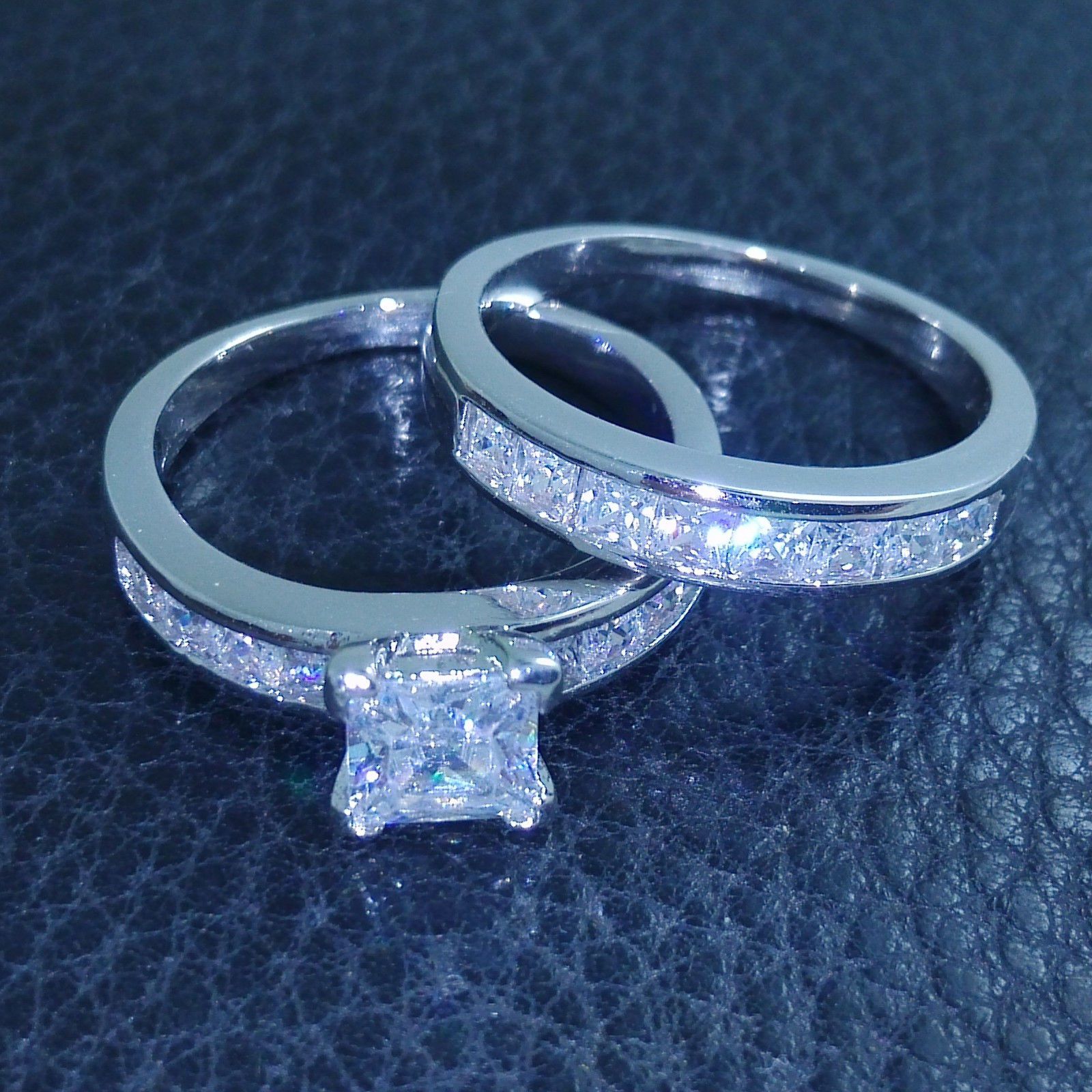 2017 New Arrival Brand Desgin Luxury Jewelry 10kt White Gold Filled Princess Cut Topaz CZ Diamond Gemstones Wedding Women Couple Ring Set