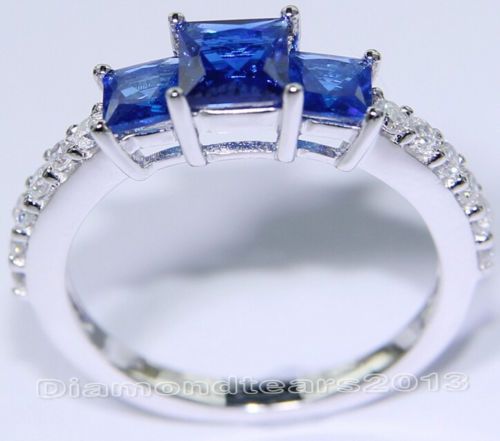 Fashion jewelry Size 5/6/7/8/9/10 3ct Brand 10kt white gold filled blue sapphire topaz Three-stones Wedding Women Ring for love gift