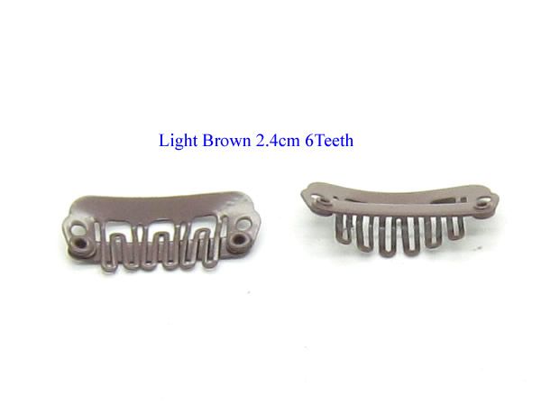 Smallest 24cm 6 Teeth Hair Clips for Hair ExtensionsToupees ClipsHair Extension ToolsLight Brown100pcs